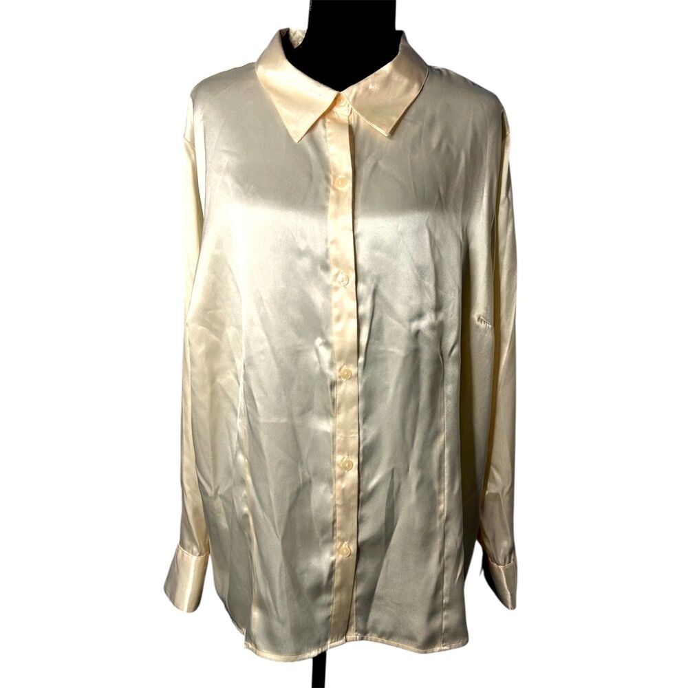 Womens Pastel Yellow Long Sleeve Top Sz 20W Satin Shimmer Dressy Silky Plus Size